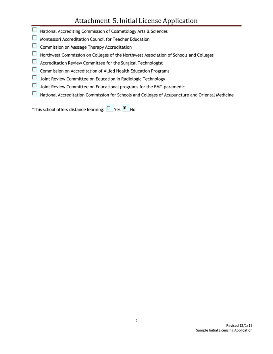 Attachment 5 Sample Initial Licensing Application - Washington, Page 2