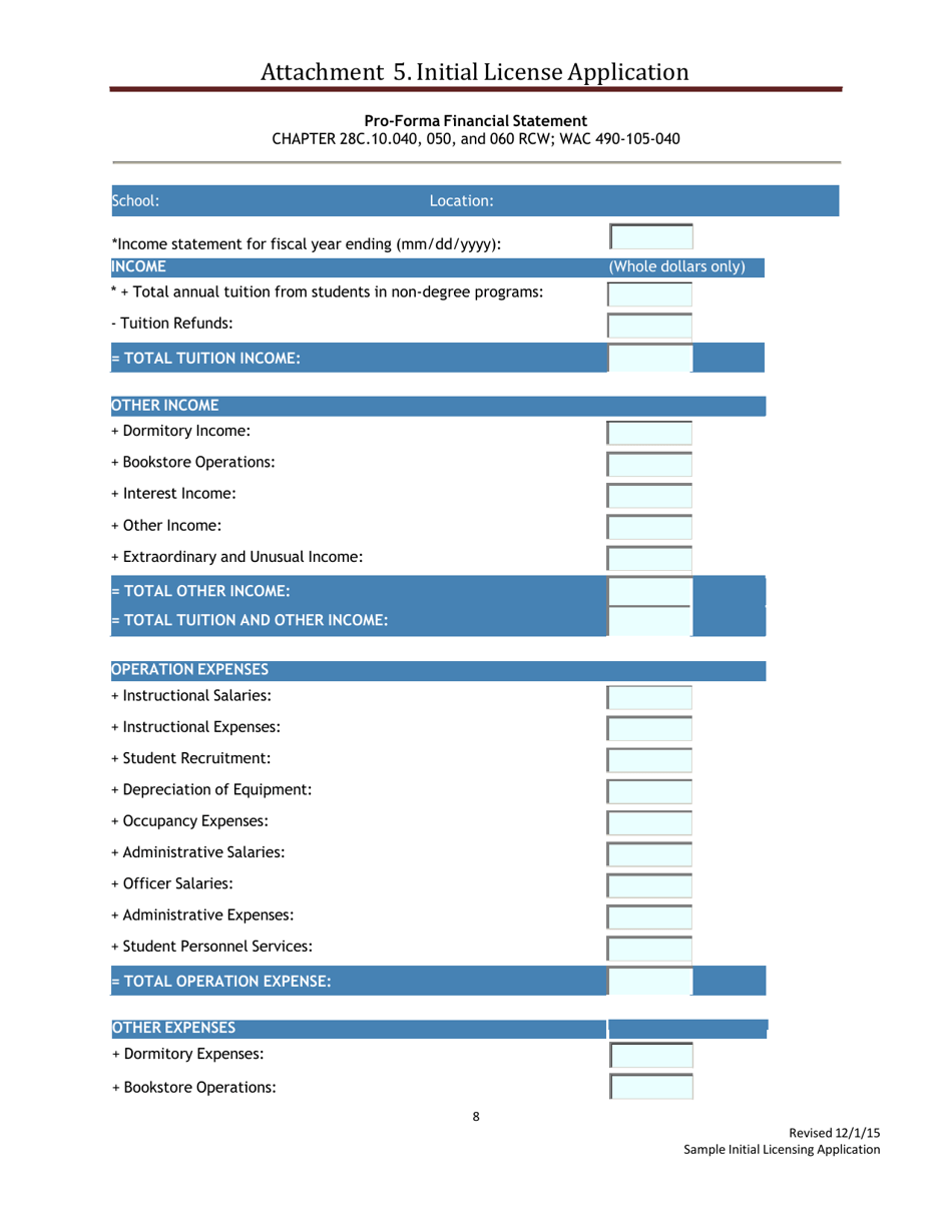 Washington Sample Initial Licensing Application - Fill Out, Sign Online ...