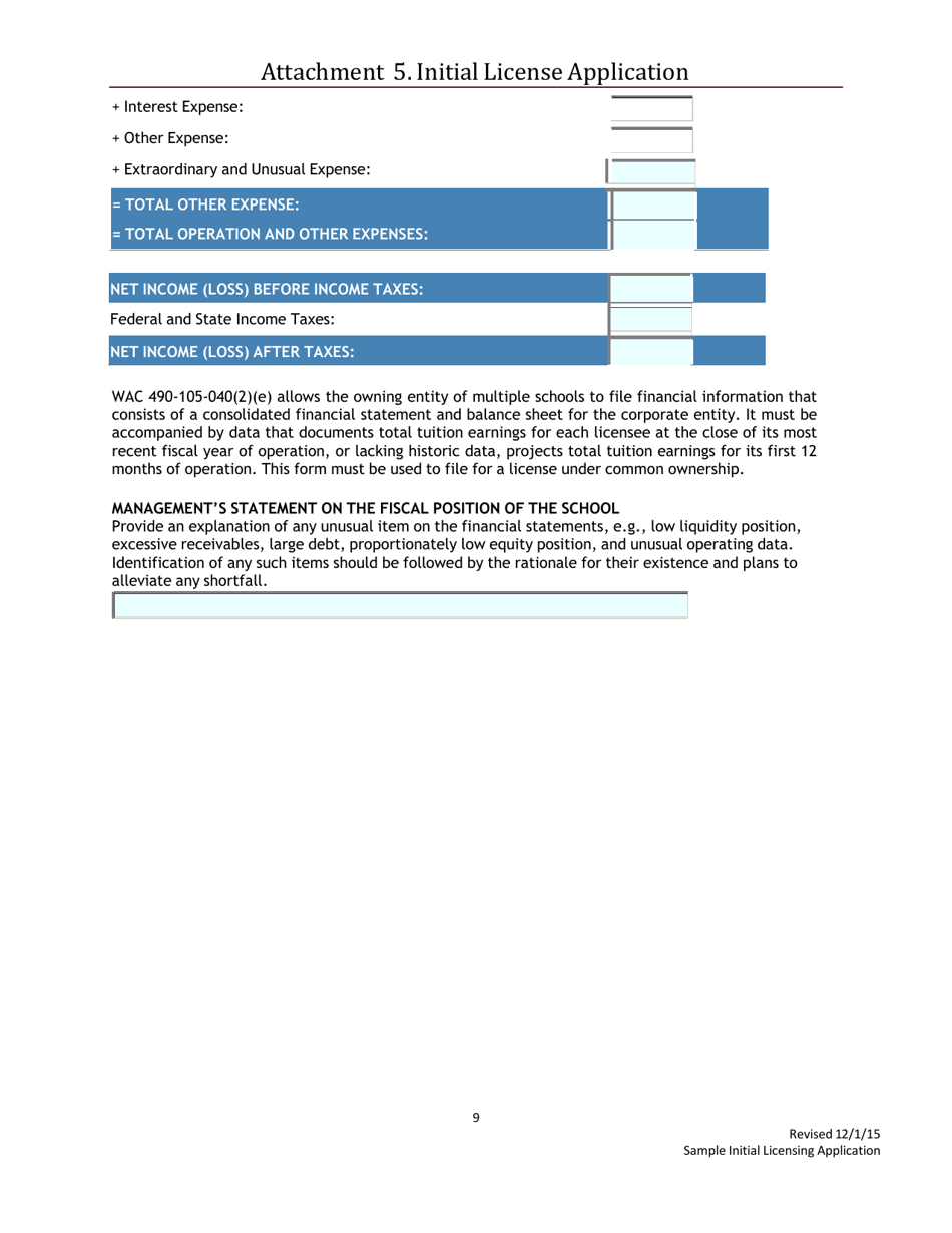 Attachment 5 Sample Initial Licensing Application - Washington, Page 9