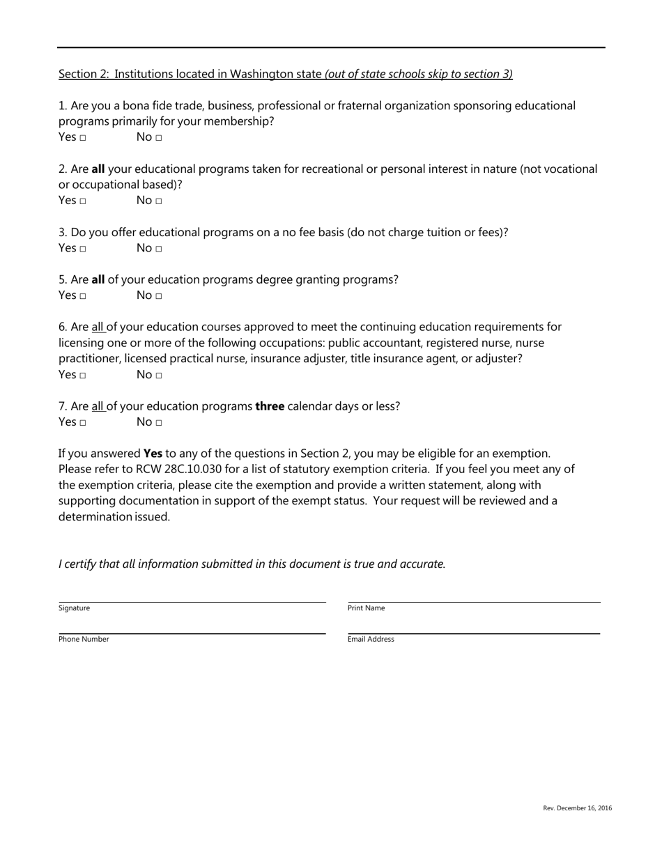 Pvsa License Determination Questionnaire - Washington, Page 2
