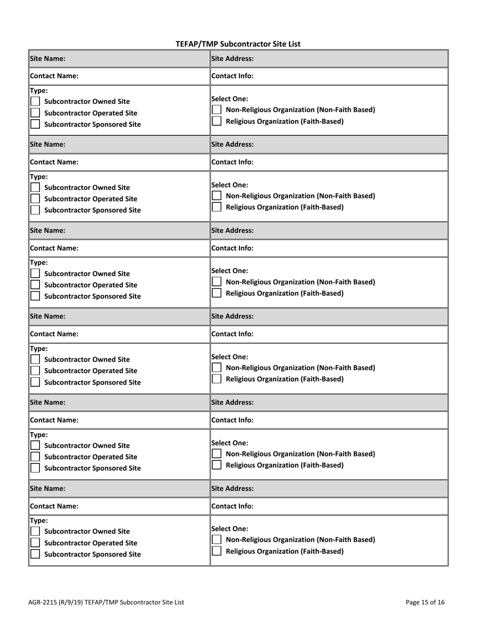 Form AGR-2215 The Emergency Food Assistance Program (Tefap) and Trade Mitigation Program (Tmp) Subcontract - Washington, Page 15