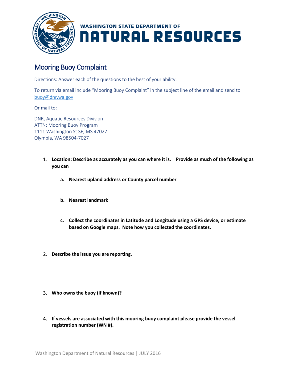 Washington Mooring Buoy Complaint Fill Out, Sign Online and Download PDF Templateroller