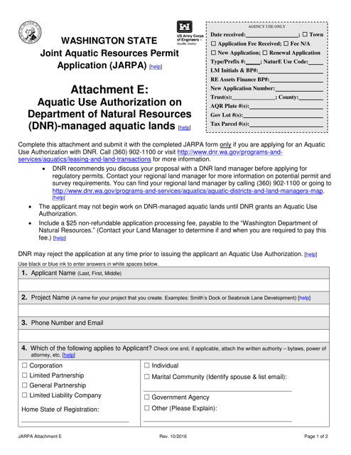 Attachment E Aquatic Use Authorization on Department of Natural Resources (DNR)-managed Aquatic Lands - Washington