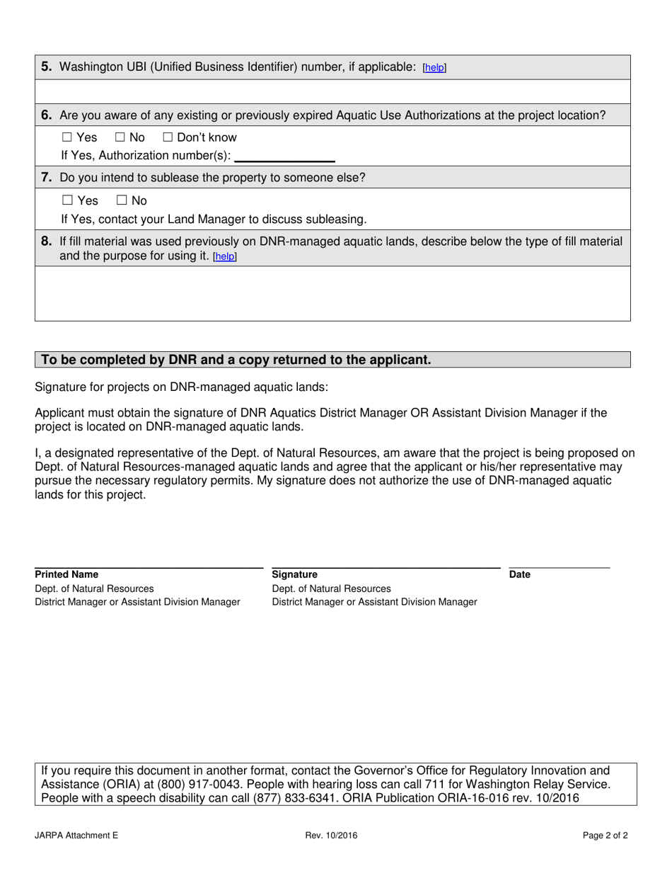 Attachment E Aquatic Use Authorization on Department of Natural Resources (DNR)-managed Aquatic Lands - Washington, Page 2
