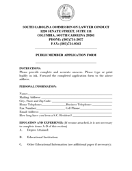 Document preview: Commission on Lawyer Conduct Public Member Application Form - South Carolina