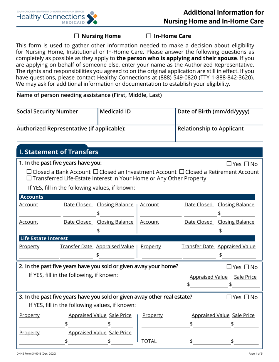 DHHS Form 3400 B Download Fillable PDF Or Fill Online Additional 