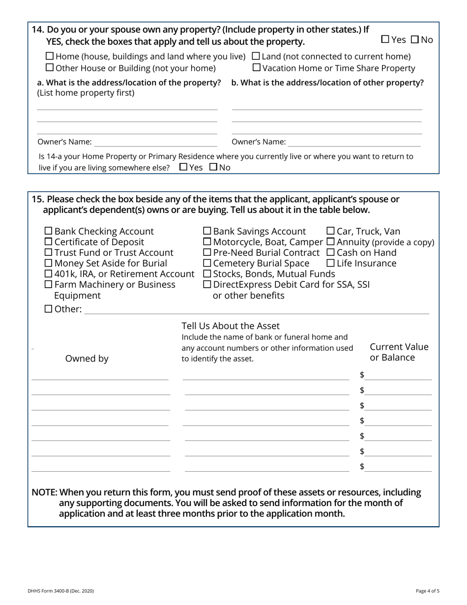 DHHS Form 3400-B Additional Information for Nursing Home and in-Home Care - South Carolina, Page 4