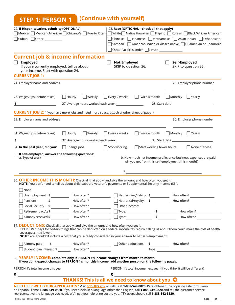 Form 3400 Dhec Healthy Connections Application (Dhec) - South Carolina, Page 4