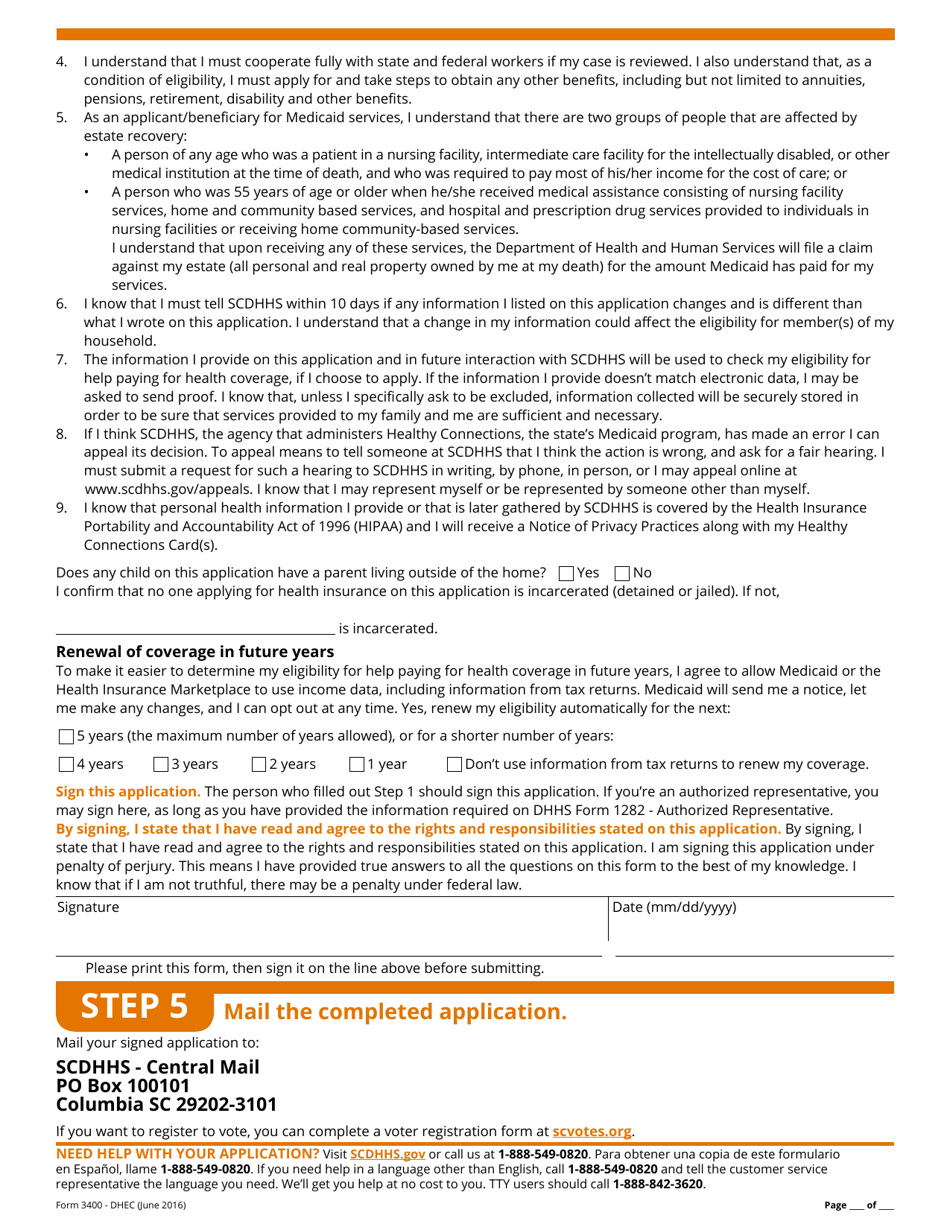 Form 3400 Dhec Healthy Connections Application (Dhec) - South Carolina, Page 8