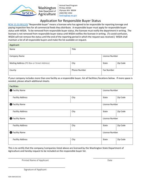 Form AGR-4304 Application for Responsible Buyer Status - Washington