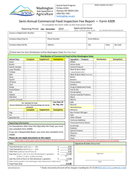 Document preview: Form AGR-4309 Semi-annual Commercial Feed Inspection Fee Report - Washington