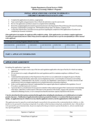 Form 032-08-0098-02-ENG Initial Application for a License to Operate a Children&#039;s Residential Facility (Crf) - Virginia
