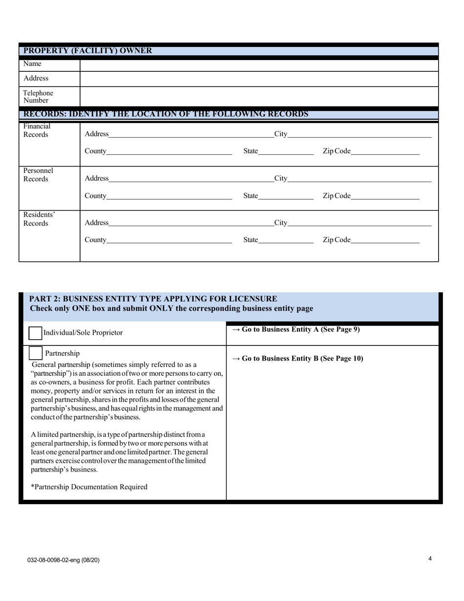 Form 032-08-0098-02-ENG Initial Application for a License to Operate a Childrens Residential Facility (Crf) - Virginia, Page 4