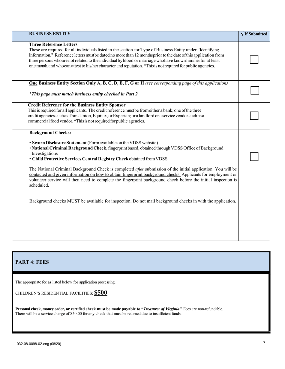 Form 032-08-0098-02-ENG Initial Application for a License to Operate a Childrens Residential Facility (Crf) - Virginia, Page 7