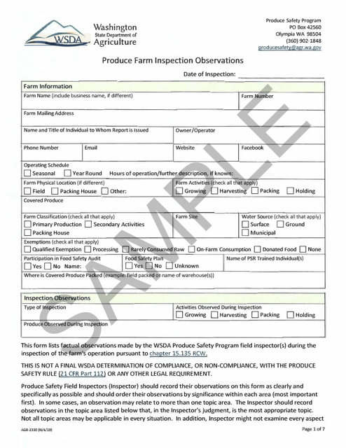Form AGR-2330  Printable Pdf