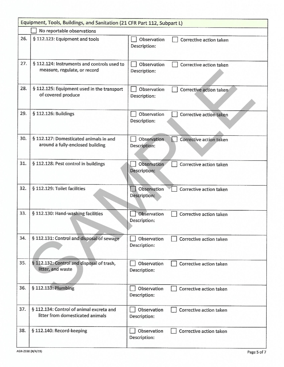 Form AGR-2330 Produce Farm Inspection Observations - Sample - Washington, Page 5