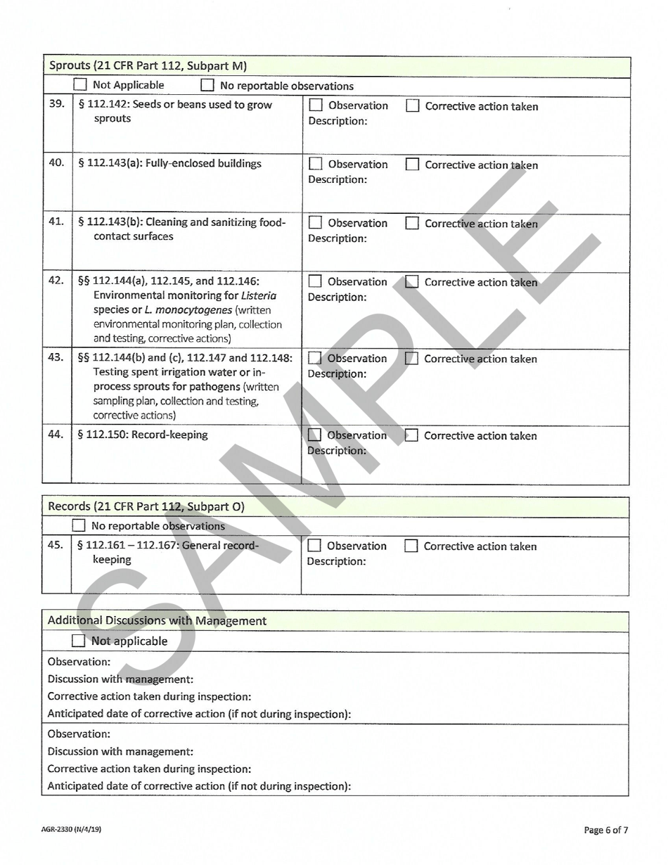 Form AGR-2330 Produce Farm Inspection Observations - Sample - Washington, Page 6