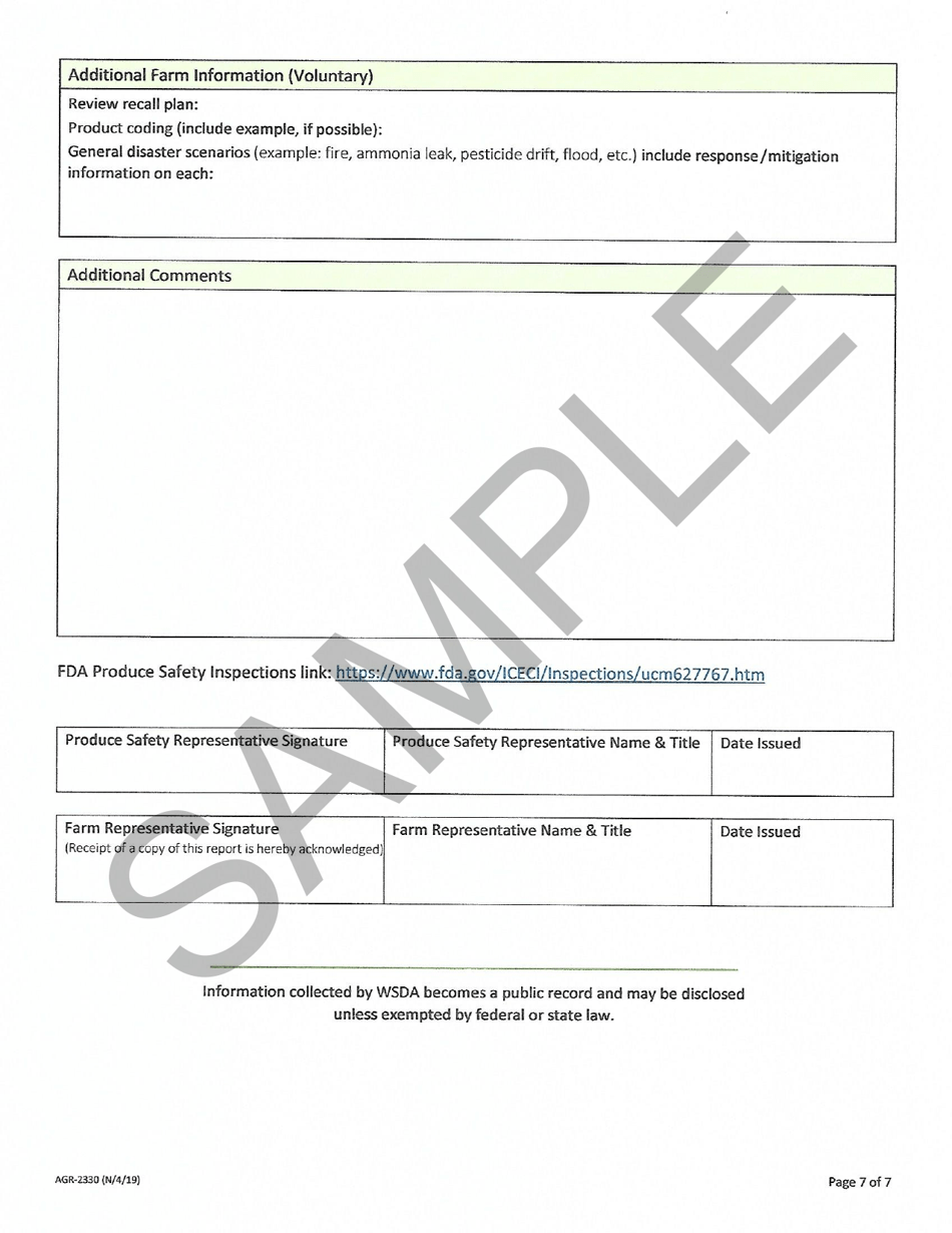 Form AGR-2330 Produce Farm Inspection Observations - Sample - Washington, Page 7