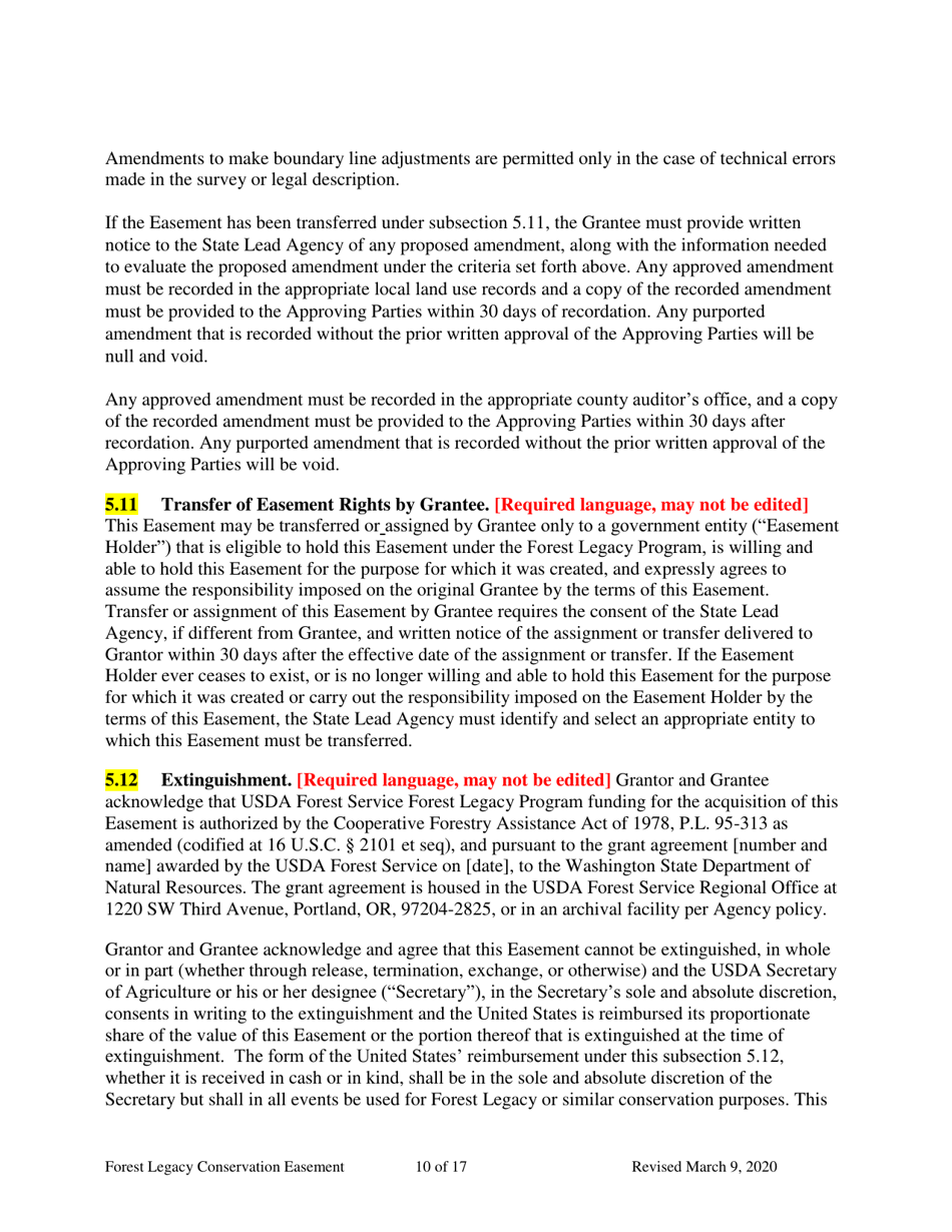 Forest Legacy Conservation Easement Deed - Washington, Page 10