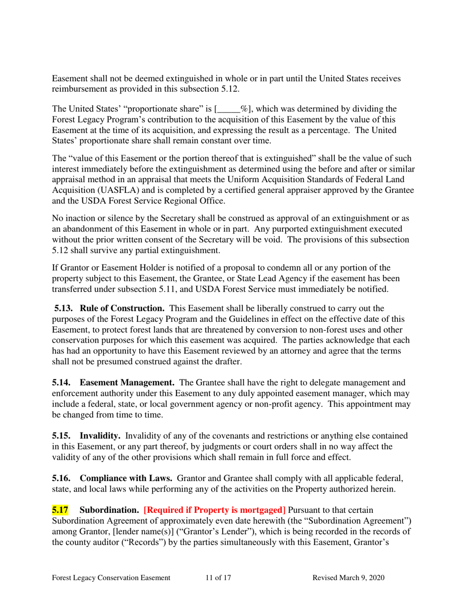 Forest Legacy Conservation Easement Deed - Washington, Page 11