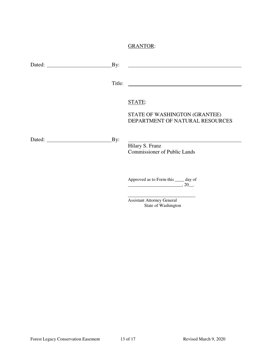 Forest Legacy Conservation Easement Deed - Washington, Page 13