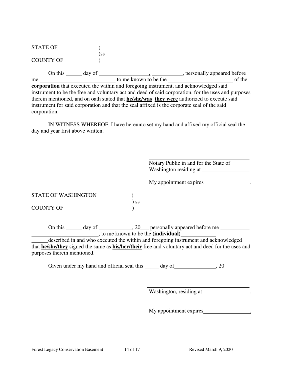 Forest Legacy Conservation Easement Deed - Washington, Page 14