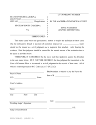 Form SCCA/516(C) &quot;Civil Judgment (Unpaid Restitution)&quot; - South Carolina