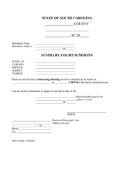 Form SCCA/520C &quot;Summons for Sentencing Hearing&quot; - South Carolina