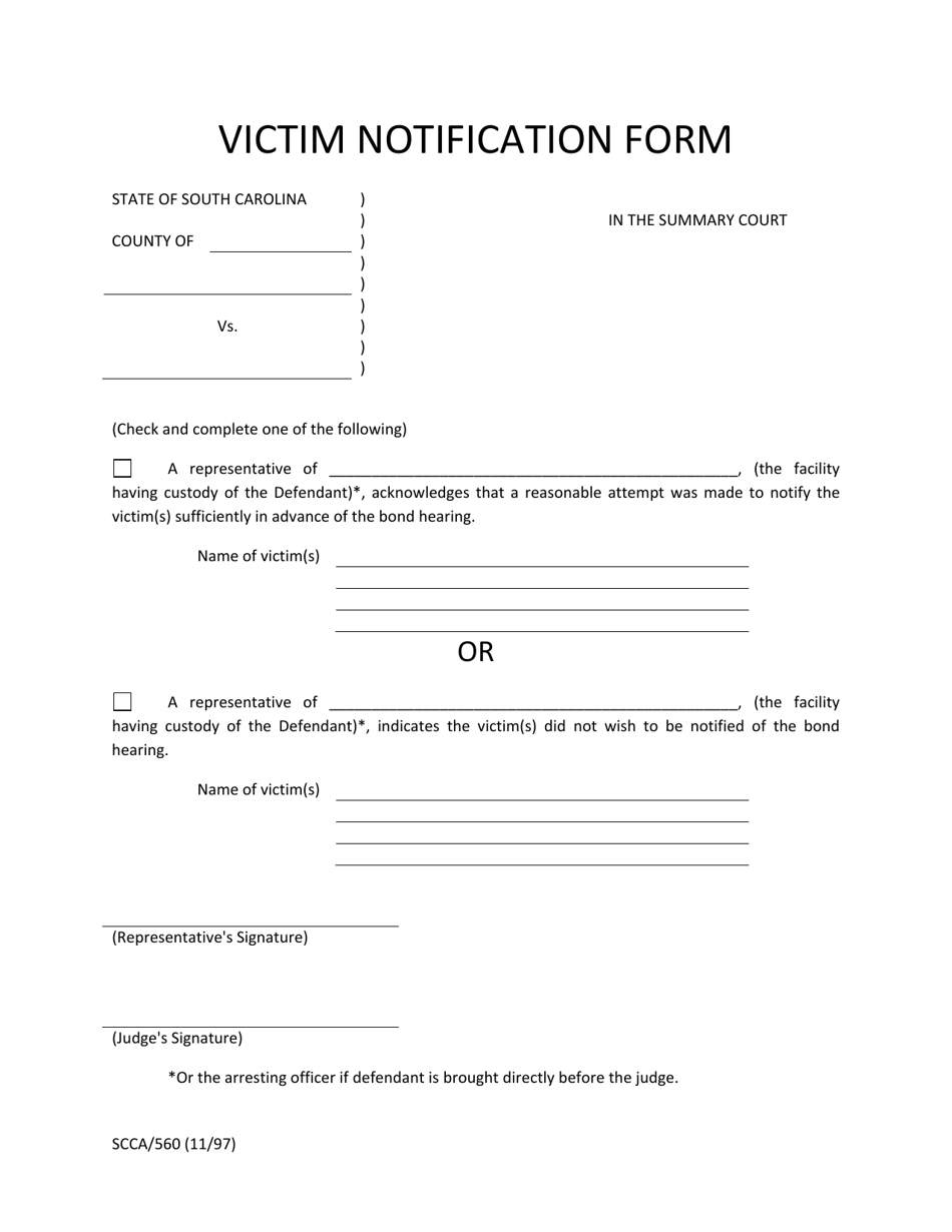 Form SCCA / 560 Victim Notification Form - South Carolina, Page 1