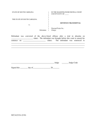 Form SCCA/215A &quot;Sentence Transmittal&quot; - South Carolina