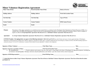 Minor Volunteer Registration Agreement - Washington