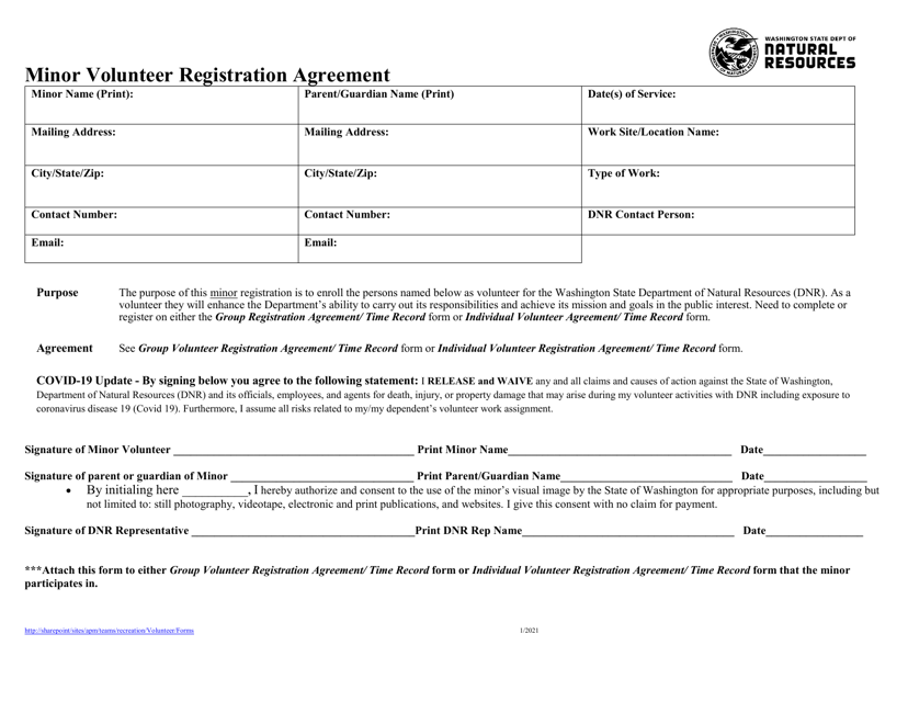 Minor Volunteer Registration Agreement - Washington Download Pdf