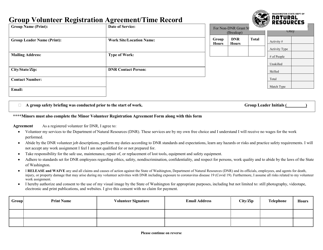 Group Volunteer Registration Agreement/Time Record - Washington