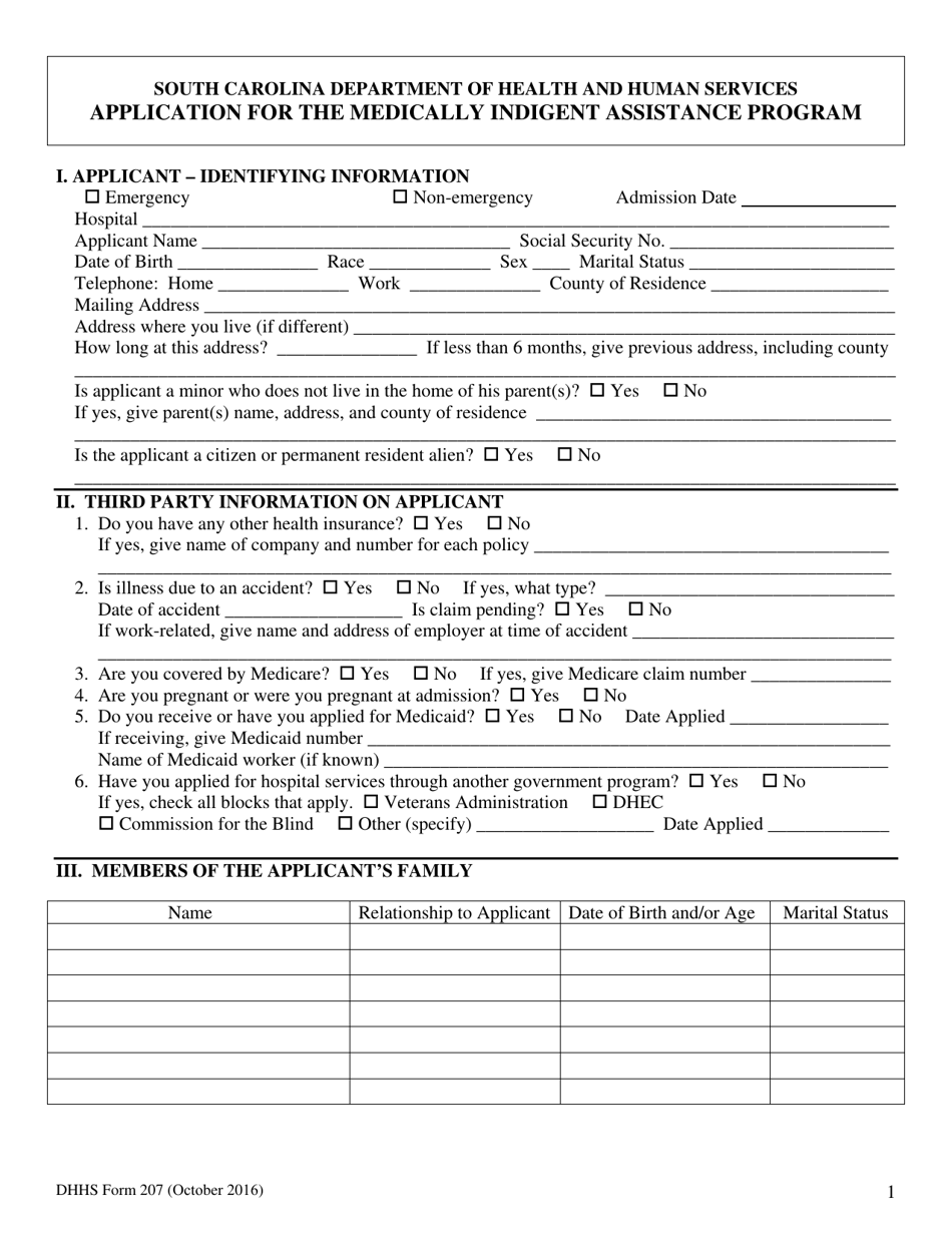 DHHS Form 207 Fill Out, Sign Online and Download Printable PDF, South