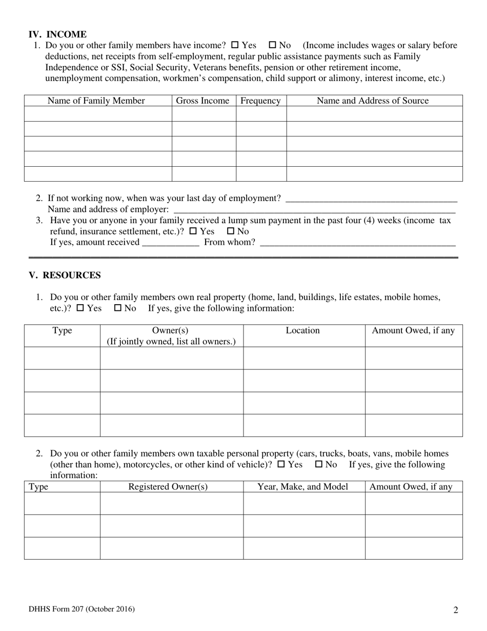 DHHS Form 207 Application for the Medically Indigent Assistance Program - South Carolina, Page 2