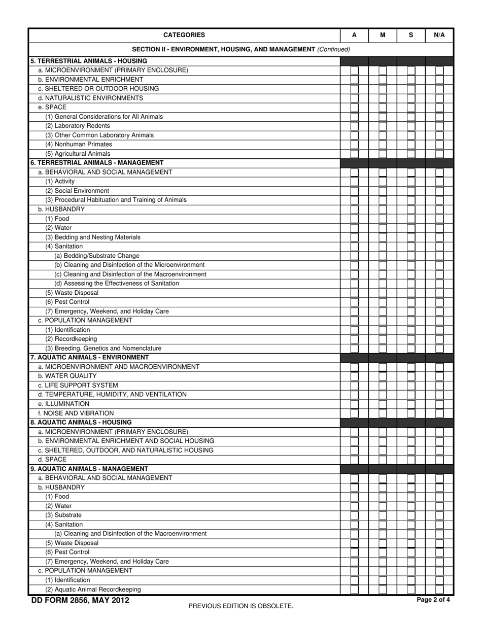 DD Form 2856 DoD Semiannual Program Review / Facility Inspection Checklist, Page 2