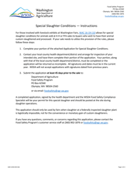 Form AGR-2196 Application for Special Slaughter Conditions - Washington, Page 2