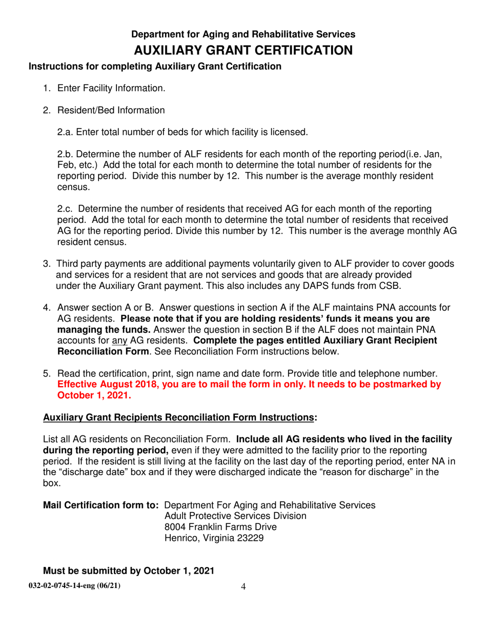 Form 032-02-0745-14-ENG Auxiliary Grant Certification - Virginia, Page 4