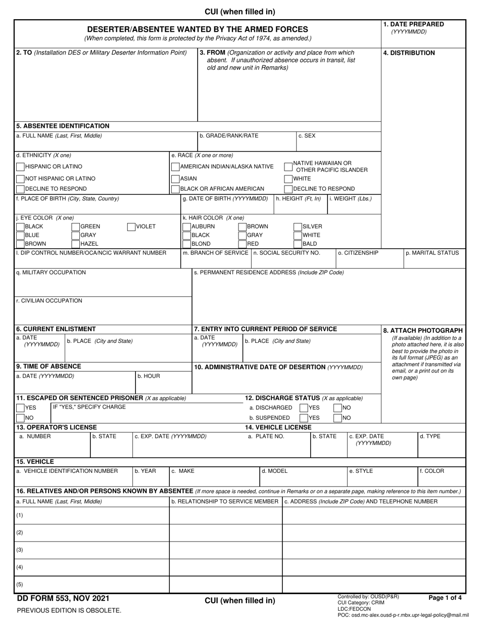 DD Form 553 - Fill Out, Sign Online and Download Fillable PDF ...