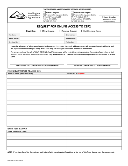 AGR Form 502-6029 Request for Online Access to C2p2 - Washington