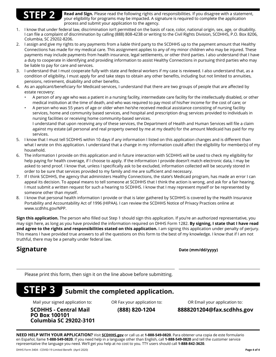 DHHS Form 3404 Download Fillable PDF or Fill Online Covid-19 Limited ...