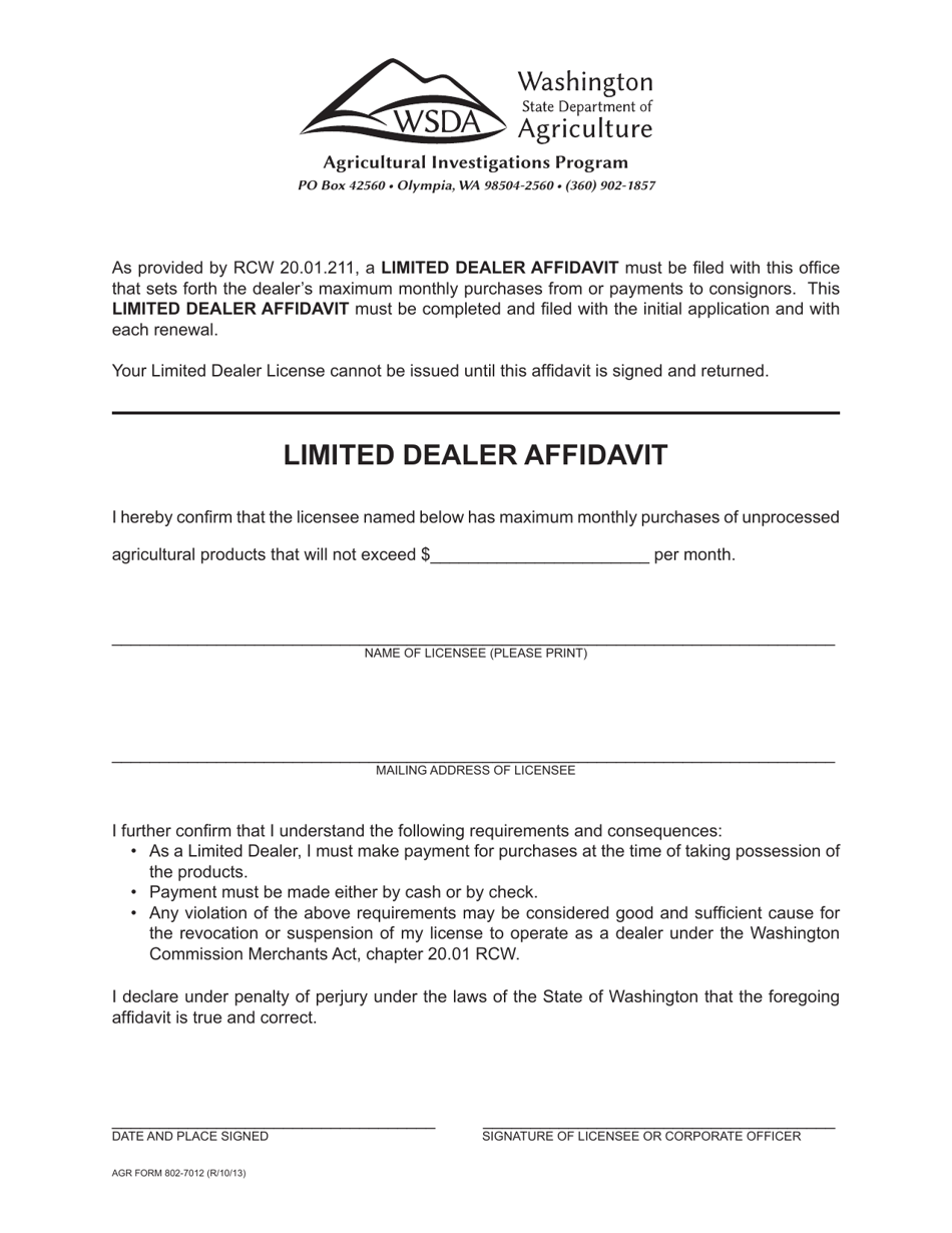 AGR Form 802-7012 - Fill Out, Sign Online and Download Printable PDF ...