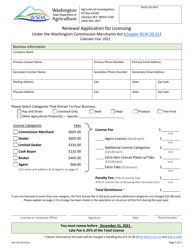 Document preview: AGR Form 7055 Renewal Application for Licensing - Washington, 2022