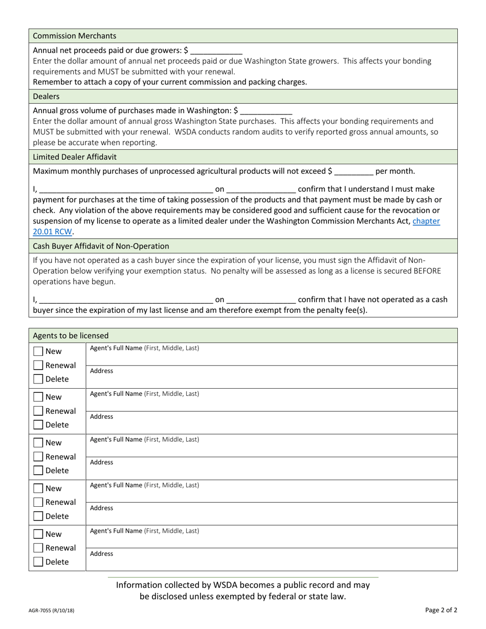 AGR Form 7055 Renewal Application for Licensing - Washington, Page 2