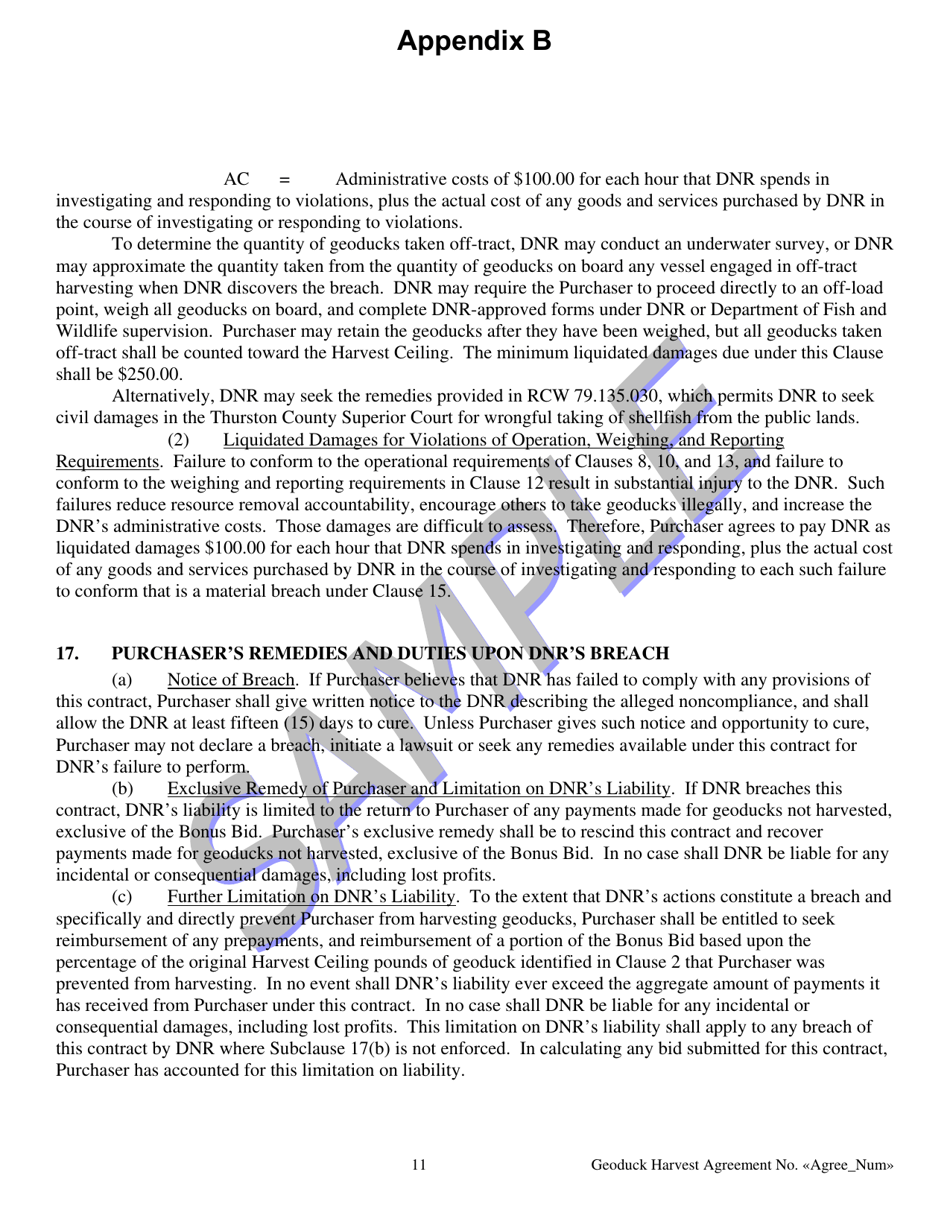 Appendix B Geoduck Harvesting Agreement and Contract of Sale - Sample - Washington, Page 11