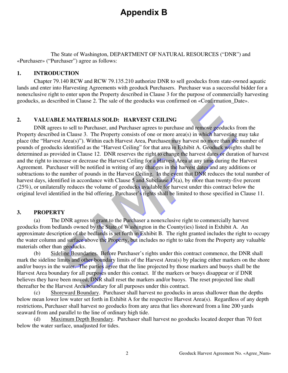 Appendix B Geoduck Harvesting Agreement and Contract of Sale - Sample - Washington, Page 2