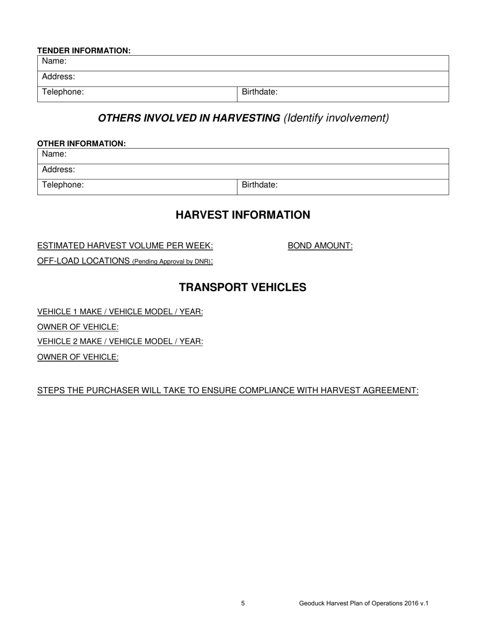 Geoduck Harvest Plan of Operation - Washington, Page 5