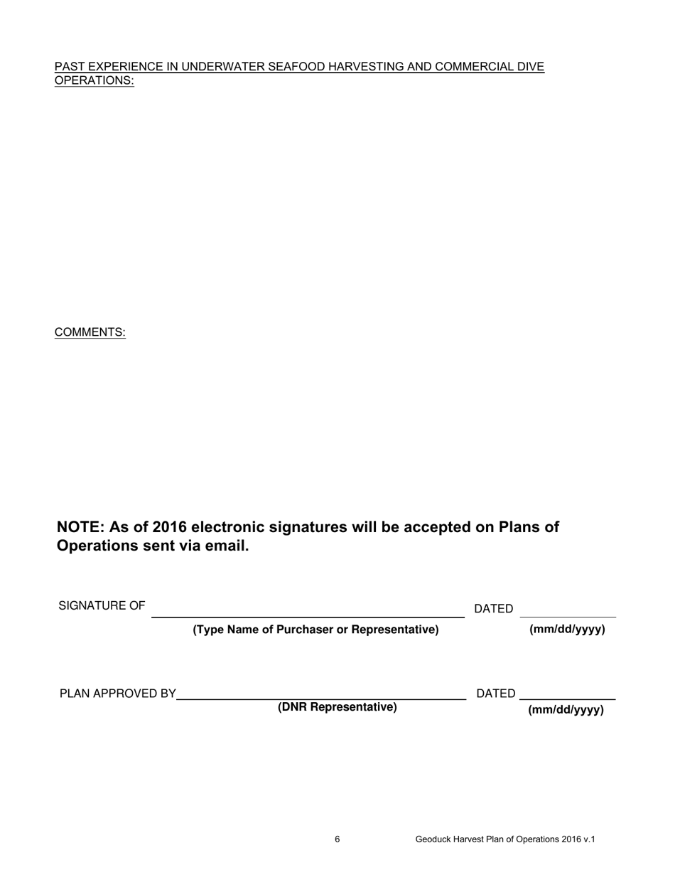 Geoduck Harvest Plan of Operation - Washington, Page 6