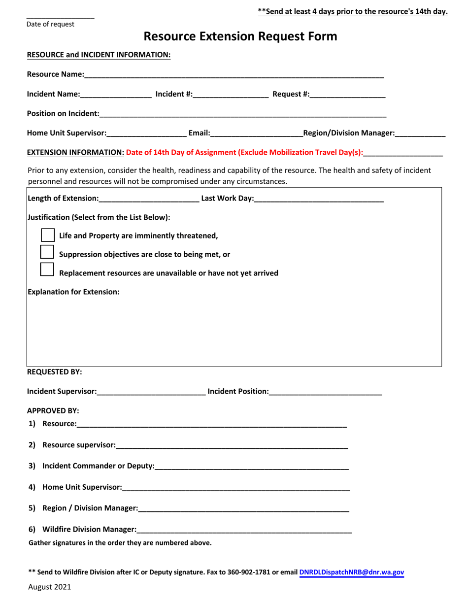 Resource Extension Request Form - Washington, Page 1