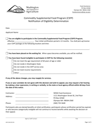Form AGR-2246 &quot;Notification of Eligibility Determination - Commodity Supplemental Food Program (Csfp)&quot; - Washington